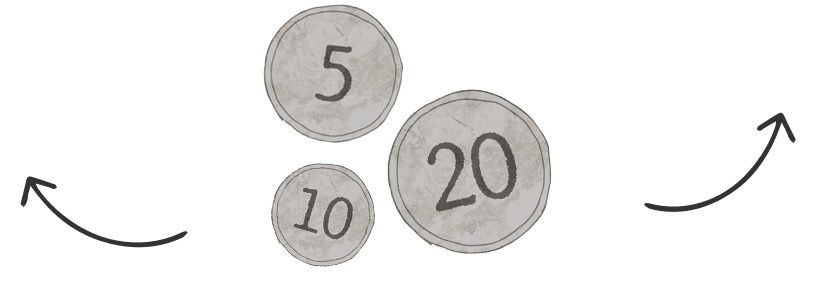 5, 10, 20 coins illustration